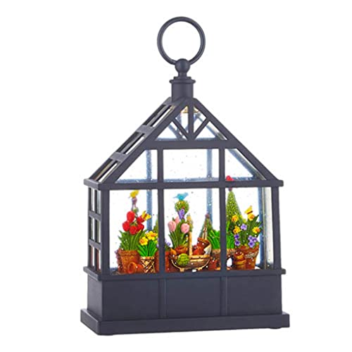 RAZ Imports 4216106 Potted Flowers Lighted Water Greenhouse, 9.5-inch Height, Plastic and Resin