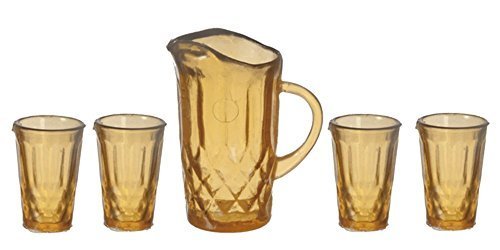 Melody Jane Dollhouse Dark Amber Jug &amp; Glasses Set Chrysnbon Miniature 1:12