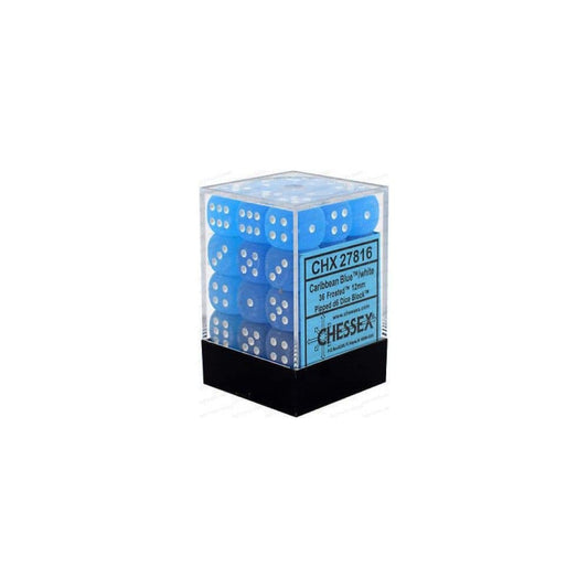 DND Dice Set-Chessex D&D Dice-12mm Frosted Caribbean Blue Plastic Polyhedral Dice Set-Dungeons and Dragons Dice Includes 36 Dice ‚Äì D6 (CHX27816)