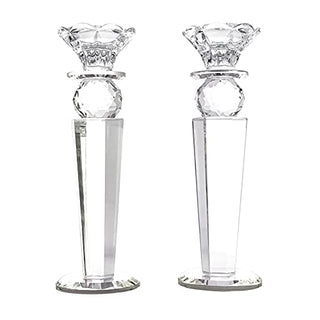 Allgala Set of 2 Crystal Glass Made Reverse Tapered Pillar and Hand Crafted Ball Candlesticks-8.5"-HD89151