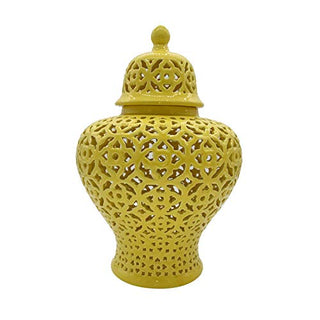 Galt International 19.5” Lattice Ginger Jar with Lid - Stunning Home Decor with Intricate Mediterranean Inspired Lattice Work - Living Room and Kitchen Decoration - 19.5” (Yellow)