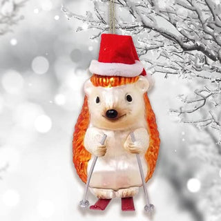 Skiing Hedgehog Christmas Glass Ornament
