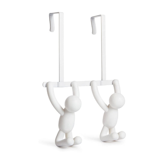 Umbra Buddy Over The Door Double Hook- Over the Door Double Hook, Decorative, Increases Storage, Storage for Coats, Hats, Scarves, Towels and More, Matte White Finish