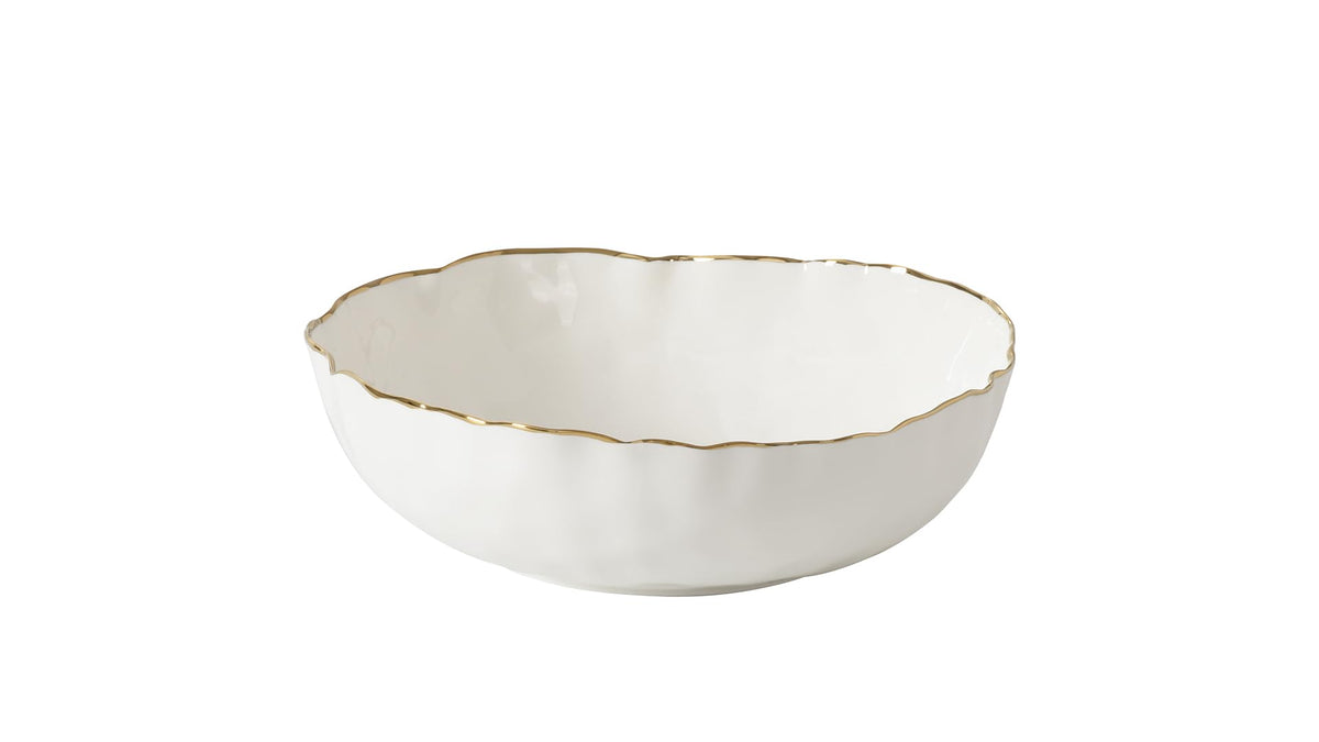 Pampa Bay Dishware Bowl, 12 x 4 Inch, White and Gold