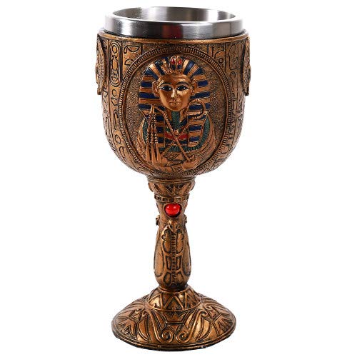 Pacific Trading Giftware Egyptian Pharaoh King Tutankhamun Golden Wine Goblet Stainless Steel Liner 6oz