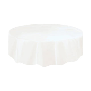 Unique Industries Round White Plastic Tablecloth, 84"