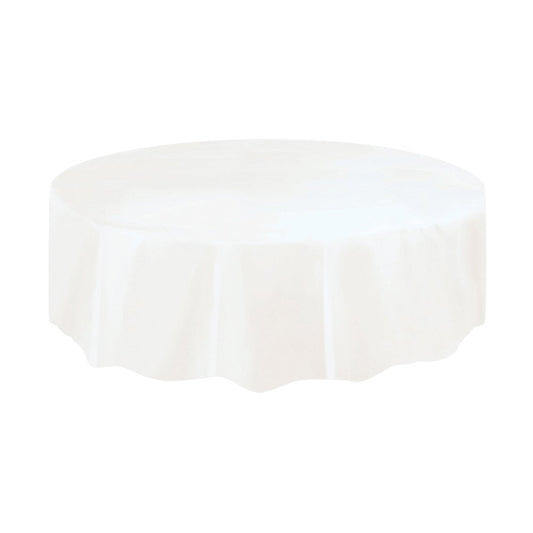 Unique Industries Round White Plastic Tablecloth, 84"