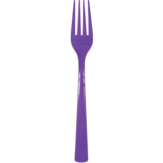 Unique Industries 39528 Neon Purple Solid Plastic Forks, 18 Count
