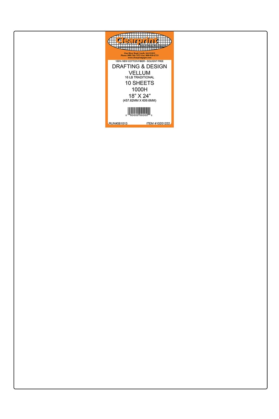 Chartpak Clearprint 1000H Series 18 x 24 Inches Unprinted Vellum, 10-Sheet Pack (CP10201222)