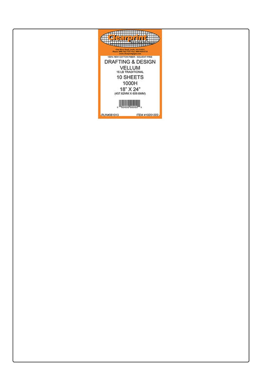 Chartpak Clearprint 1000H Series 18 x 24 Inches Unprinted Vellum, 10-Sheet Pack (CP10201222)