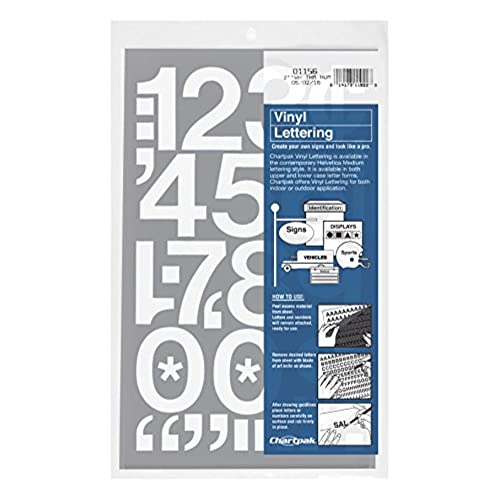 Chartpak Self-Adhesive Vinyl Numbers, 2 Inches High, White, 12 Numbers per Pack (01156)