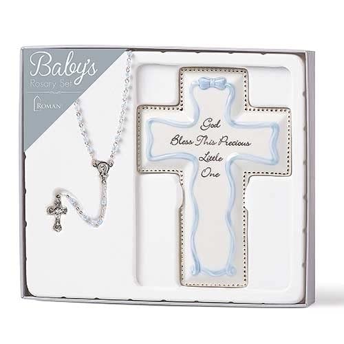 Roman Giftware Inc., Children's Gifts, New Baby, 6.25" H Blue Cross and Rosary ,Religious, Inspirational, Durable (4x1x6)