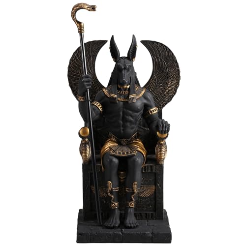 Veronese Design 10 5/8 Inch Egyptian God Anubis Sitting On Throne Resin Black Gold Painted Finish Sculpture