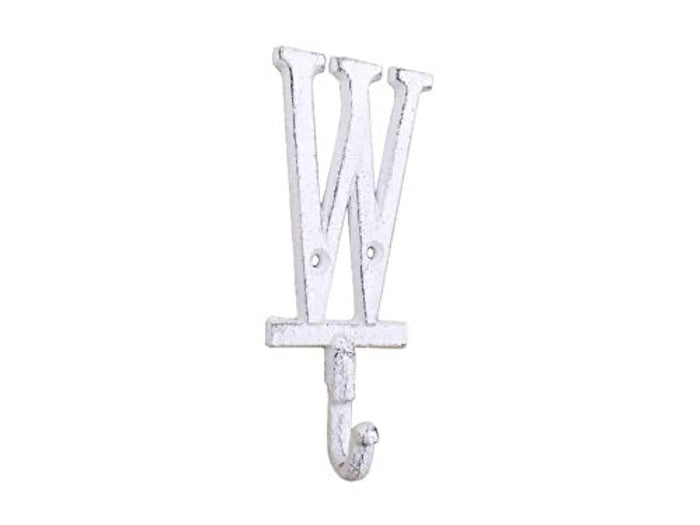 Hampton Iron Whitewashed Cast Iron Letter W Alphabet Wall Hook 6" - Decorative Cast Iron - C