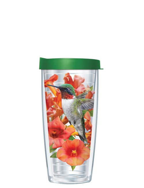 Clear Hummingbird Wrap w/ Green Lid Tumbler Cup 16 Oz | Fantastic Temperature Retention, Thermal Insulated! Dishwasher and Microwave Safe | BPA Free| Great Gift Idea