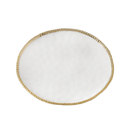 Pampa Bay Porcelain Round Dinner Plate, 11.25 x 11.25 Inch., White/Gold Tone, Oven and Dishwasher Safe