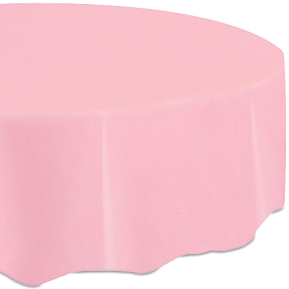 Unique Industries Round Light Pink Plastic Tablecloth, 84"