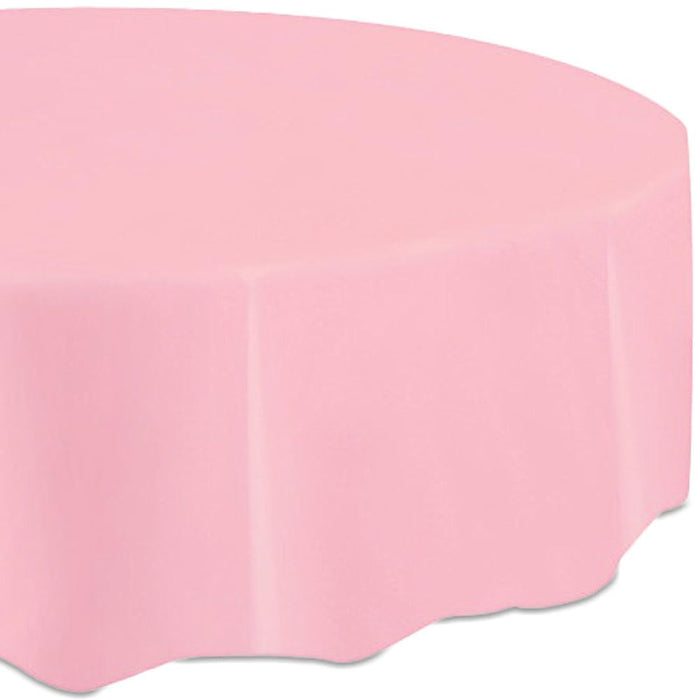 Unique Industries Round Light Pink Plastic Tablecloth, 84"