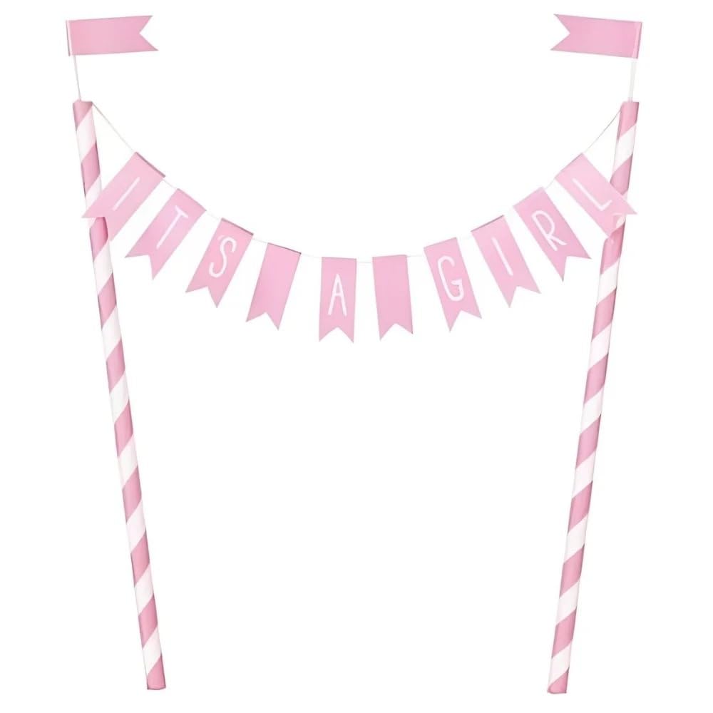 Pink "IT'S A GIRL" Bunting Cake Topper (1 Pc) - Perfect for Girl's Baby Shower Event