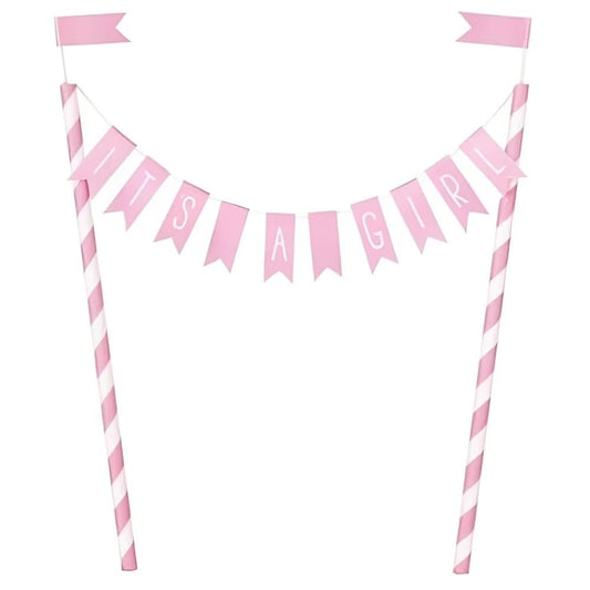 Pink "IT'S A GIRL" Bunting Cake Topper (1 Pc) - Perfect for Girl's Baby Shower Event