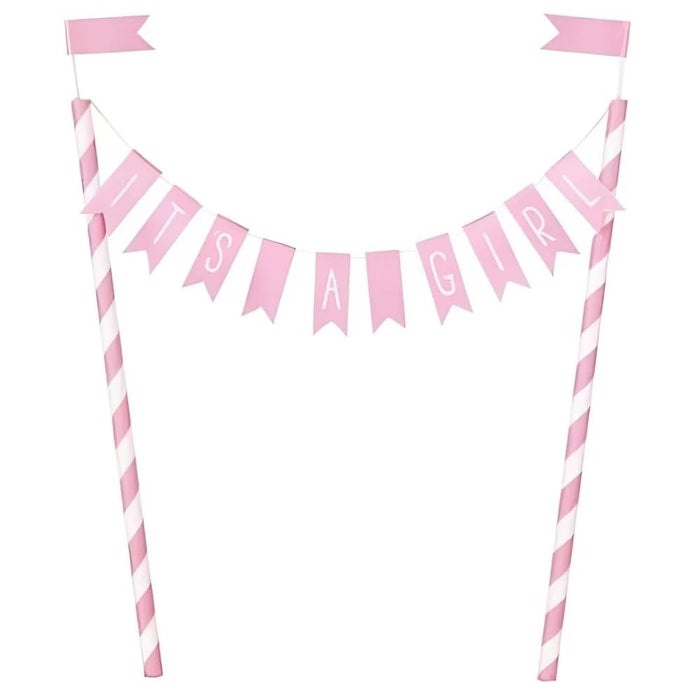 Pink "IT'S A GIRL" Bunting Cake Topper (1 Pc) - Perfect for Girl's Baby Shower Event
