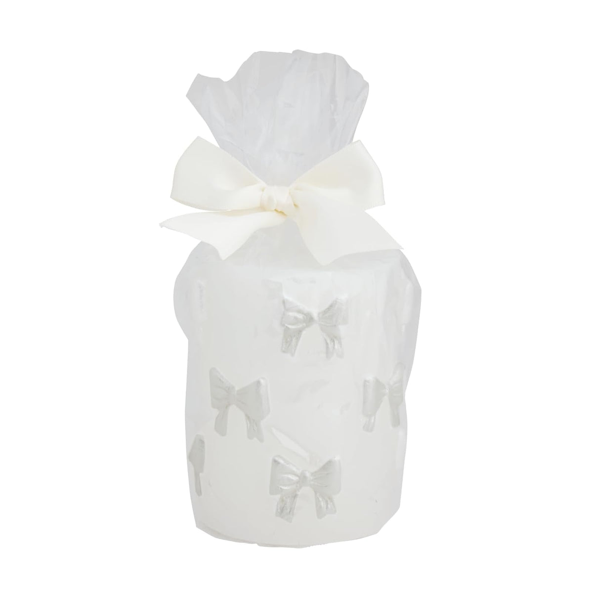 Mud Pie Candle, 4" x 3" dia, White Bow