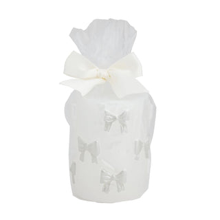 Mud Pie Candle, 4" x 3" dia, White Bow