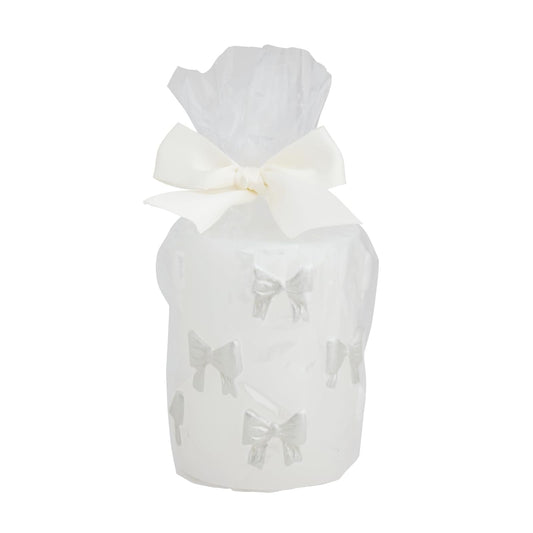Mud Pie Candle, 4" x 3" dia, White Bow