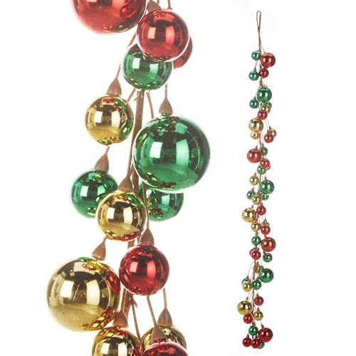 RAZ Imports Ball Garland, 4-Foot Length, Red, Green and Gold, Plastic