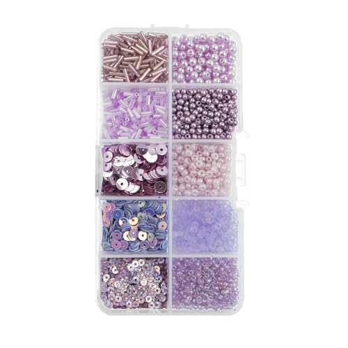 John Bead Sequins and Beads Kit APX 81g Mix 10 Types, Light Purple Palette