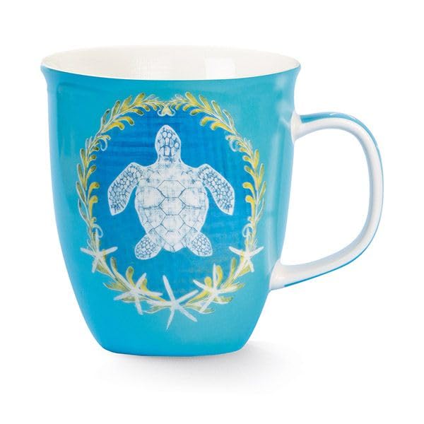 Cape Shore Ocean 15oz Harbor Mug with Full Wrap Design and Decorated Handle (Turquoise Turtle)