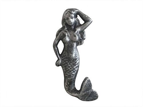 Handcrafted Nautical Decor Antique Silver Cast Iron Mermaid Hook 6" - Mermaid Decoration - Decorative Wall