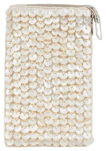Bamboo Trading Company SHB472 Capiz Flower Club Bag, 7-inch Height, White