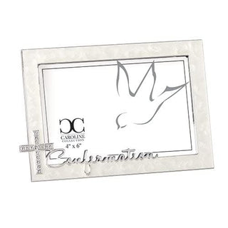 Roman Confirmation Script Jewel Tone Cross Swirled Ivory 7.25 x 5 Zinc Photo Frame