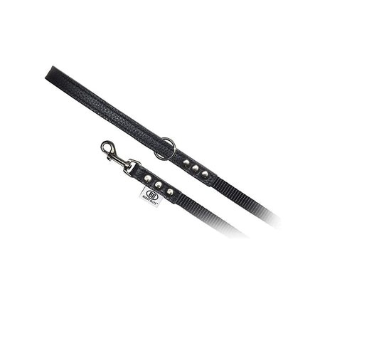 Buddy Belts Pebble Grain Accent Leather Nylon Leash Black - Premium Edition (1/2" x 4')