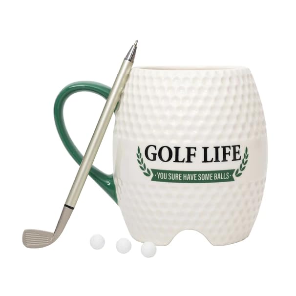 Oak Patch Gifts Golf Mug - Golf Life Ceramic Mug, With Pen and 3 Golf Balls, 16 oz