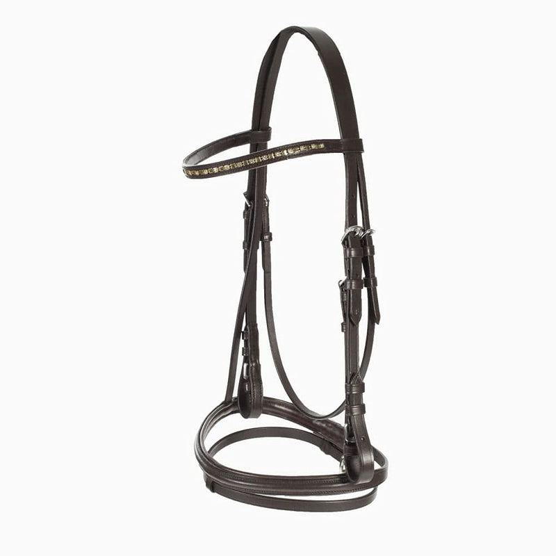 HORZE Weston Padded Leather Horse Snaffle Bridle with Flash Noseband and Web Reins - Brown - Cob