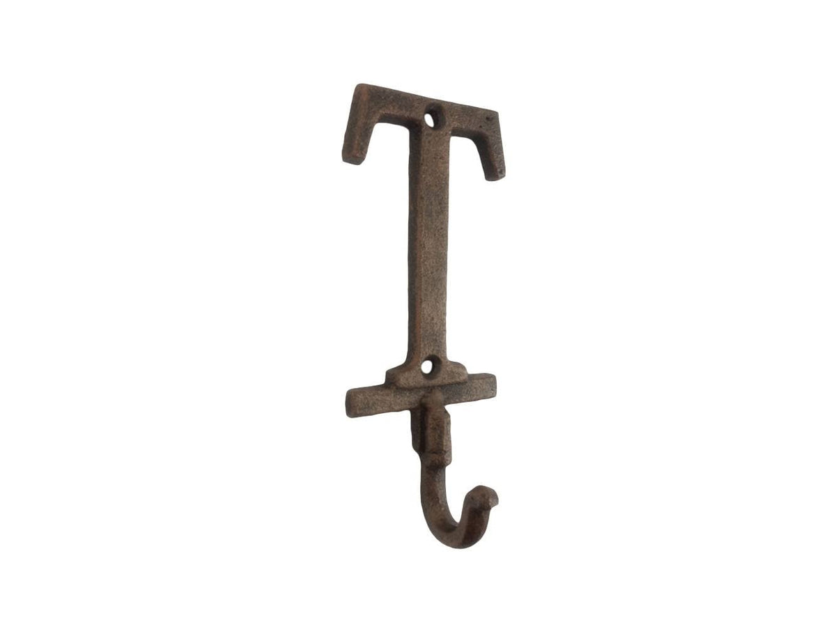 HANDCRAFTED NAUTICAL DÉCOR Rustic Copper Cast Iron Letter T Alphabet Wall Hook 6"