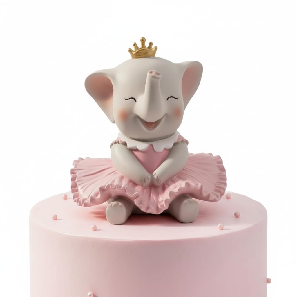 Comfy Hour 3.4 Inch Elephant Cake Topper Girl Figurine, Pink Ballerina