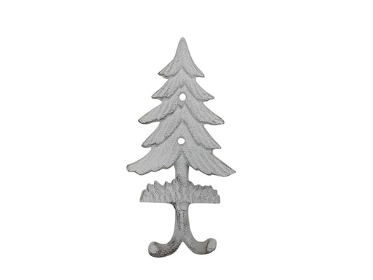 Hampton Iron HANDCRAFTED NAUTICAL DCOR Whitewashed Cast Iron Pine Tree Decorative Metal Wall Hooks 6.5"