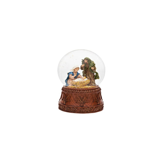 Roman Christmas Nativity 120MM Musical Snow Globe Glitterdome with Carved Wood Base - Plays Tune O'Holy Night