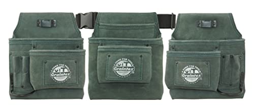 GRAINTEX DS2761 :: 4 Piece 16 Pocket Tool Belt Combo Hunter Green Color Suede Leather