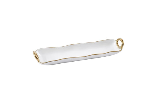 Pampa Bay Titanium-Plated Porcelain Golden Handles Cracker Tray, 14.25 x 3.25 x 2in