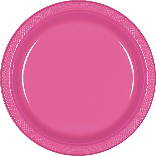 amscan Disposable Bright Pink Plastic Plates, 9" Party Supplies, Pink, 20ct