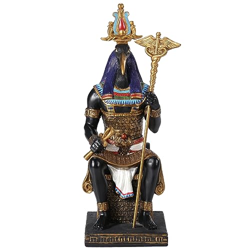 Veronese Design 9 1/4 Inch Thoth Egyptian God of Wisdom Resin Sculpture Hand Painted Black Gold Finish