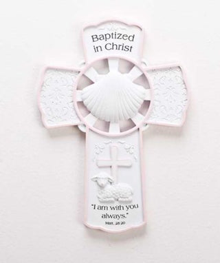Roman 09555X Wall Cross Baptized In Christ White Pink 7.75 In.
