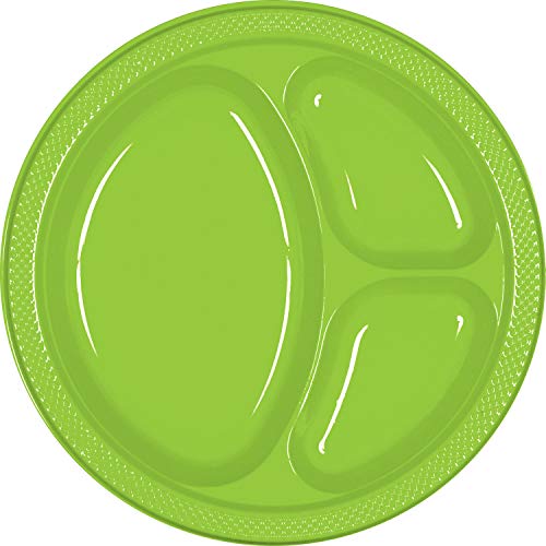 Amscan Kiwi 43033.53 Green Divided Dinner Plates, 20ct, 10 1/4"