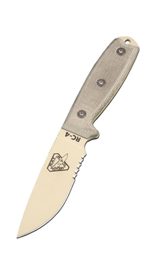 ESEE -4 Serrated Edge Blades with Micarta Handles & OD Green Sheath, Desert Tan