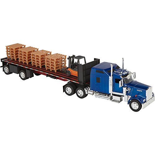 New Ray Toys Die-Cast Truck Replica - Kenworth W900 Flatbed with Forklift, 1:32 Scale, Model# SS10263A