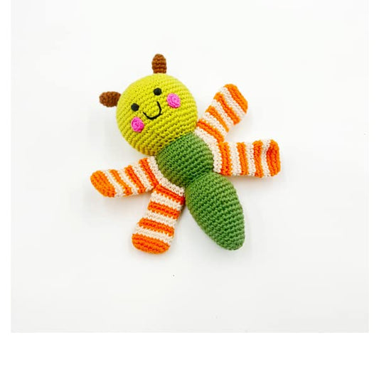 Pebble Fair Trade Handmade Crochet Cotton Dragonfly Rattle-Khaki